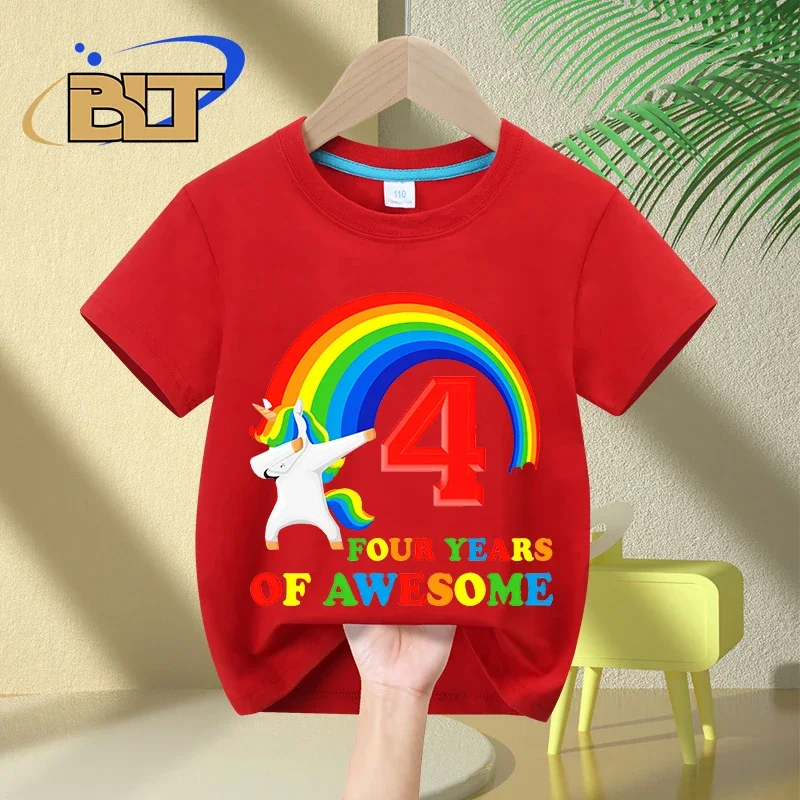 4. Geburtstags geschenk Einhorn gemalt drucken Kinder T-Shirt Sommer Baumwolle kurz ärmel ige lässige Top