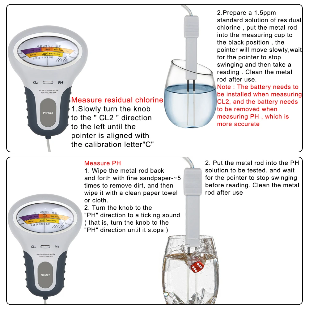 NICEYARD 2 w 1 PC-102 Tester PH CL2 do pomiaru jakości wody w akwarium Tester chloru urządzenie pomiarowe miernik chloru PH
