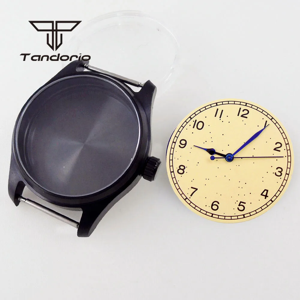 Schwarz pvd edelstahl 20bar 39mm pilot uhrengehäuse saphirglas zifferblatt zeiger set fit nh34 nh35 nh36 eta2824 pt5000 werk