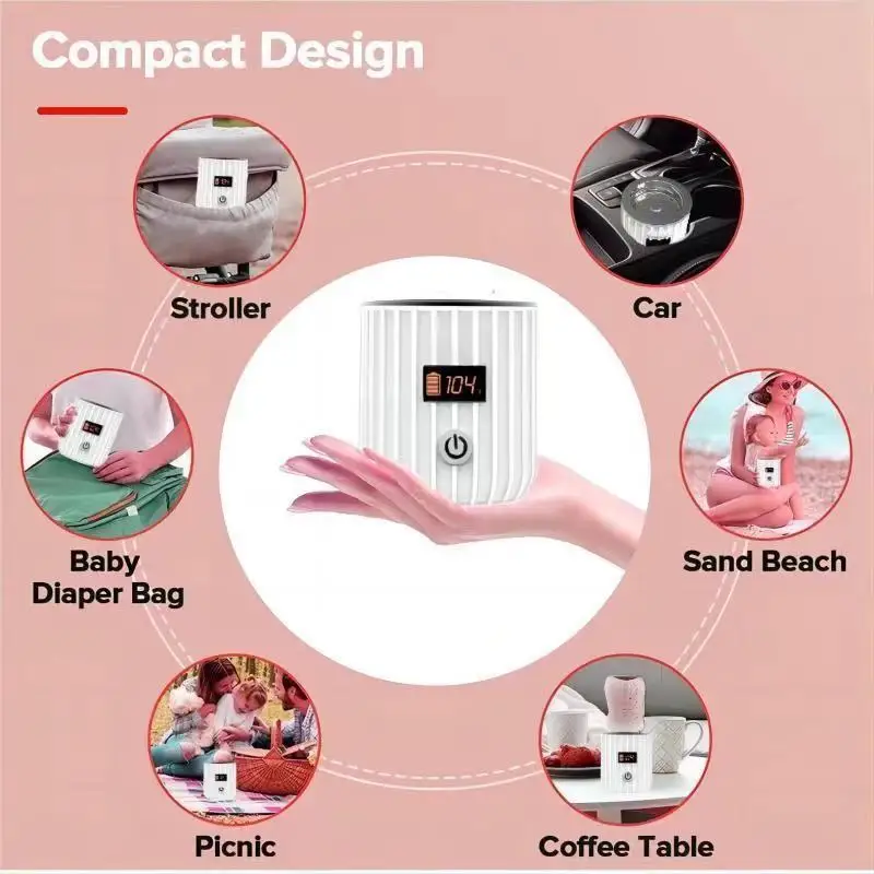 Pemanas Botol Susu Bayi Portabel Nirkabel, Penghangat & Pencair Susu, 4 Tingkat, Baterai Internal 6000mAh