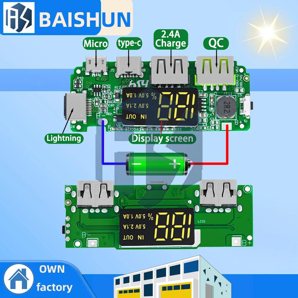 LED المزدوج USB 5 فولت 2.4A مايكرو/Type-C USB المحمول قوة البنك 18650 شحن وحدة شاحن بطارية ليثيوم مجلس حماية الدائرة