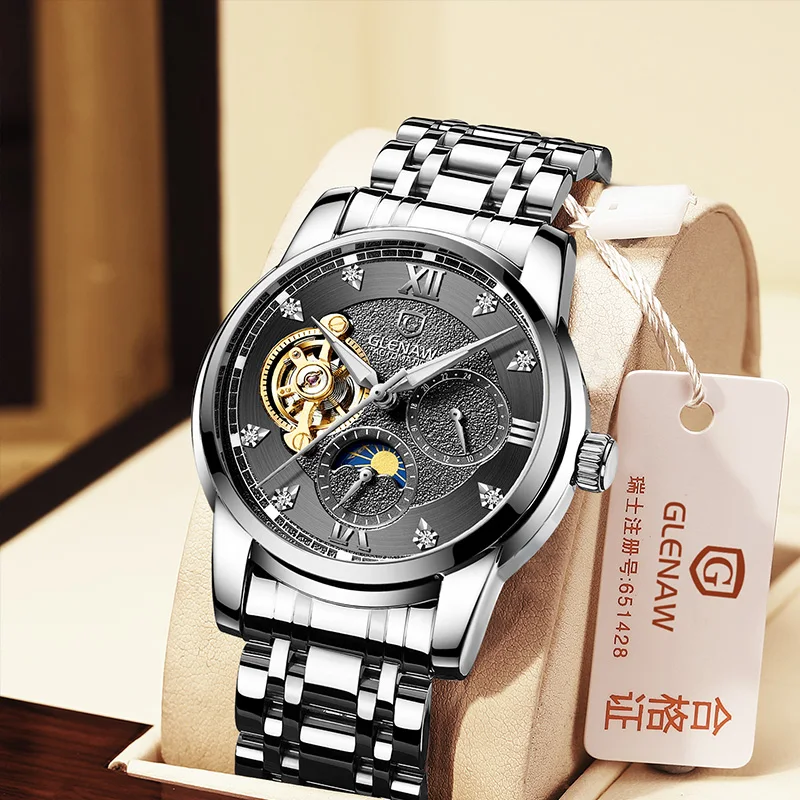 GLENAW 2023  Men\'s Watch Top Brand Luxury Fashion Business Automatic Watch Men\'s Waterproof Mechanical Watch Montre Homme+Box