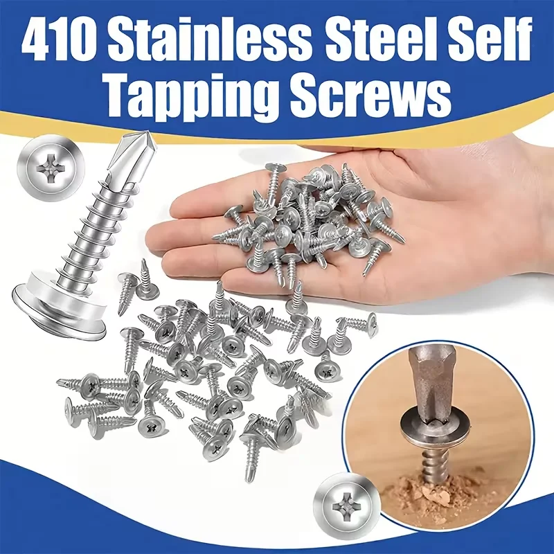 130pcs 410 Stainless Steel Self-Tapping Screws Kit with Screwdriver Bit - 1/2