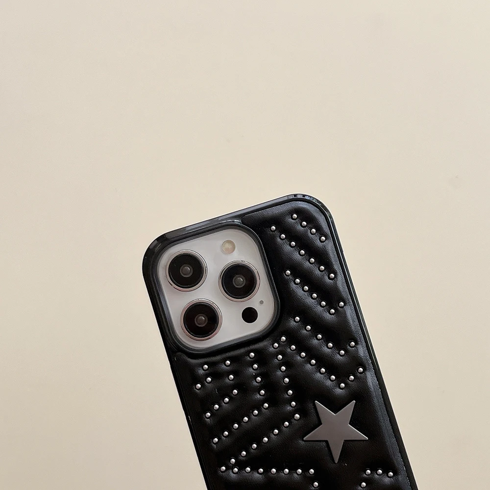 Modische Handyhülle mit silbernen Nieten und fünfzackigem Stern aus Leder, stoßfest, für iPhone 18 17 16 15 14 Pro Max 13, Schutzhülle – Detail 9