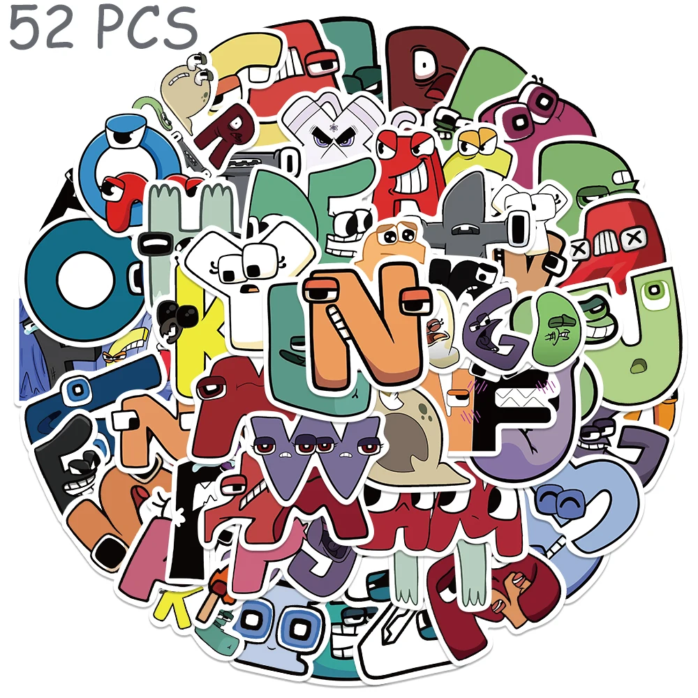 52pcs Cartoon Graffiti Alphabet Lore Stickers Decals For Phone Suitcase Skateboard Guitar Waterproof Stickers Children Toy Gifts