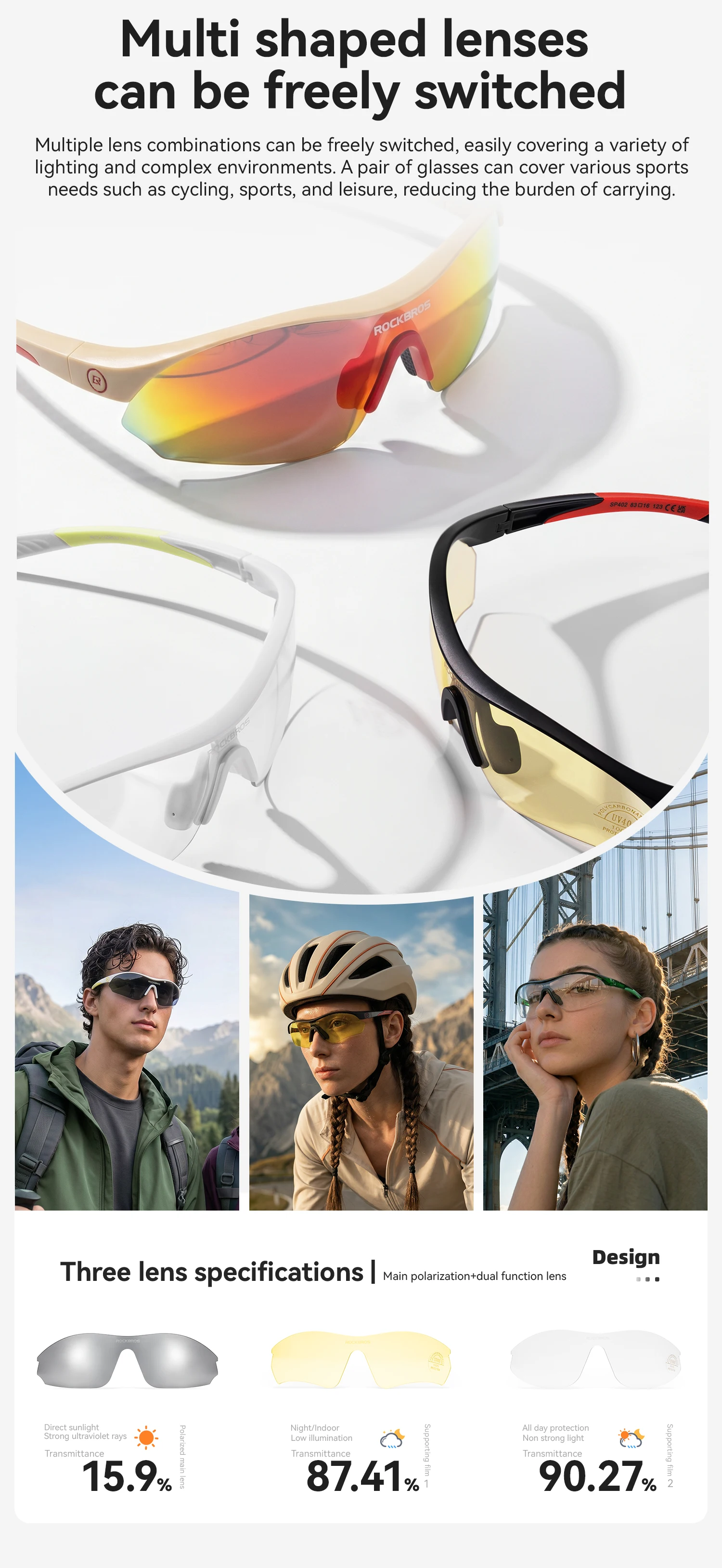 ROCKBROS Fahrradbrille UV400 Polarisierte Sport-Sonnenbrille Leichtgewicht UV-Schutz Winddichte Outdoor-Laufbrille – Detail 6