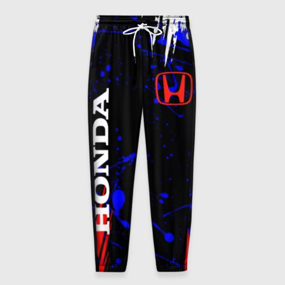سراويل Honda الجديدة للرجال ذات المقاس النحيف مع طباعة نمط أزرق غير منتظم، سراويل رياضية كاجوال مريحة وقابلة للتنفس