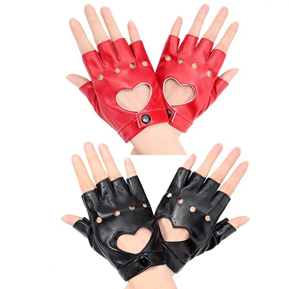 Gothic lolita Women Men Performance Mittens PU Leather Gloves Cosplay  Mittens Ladys Driving Dress Five Finger Gloves