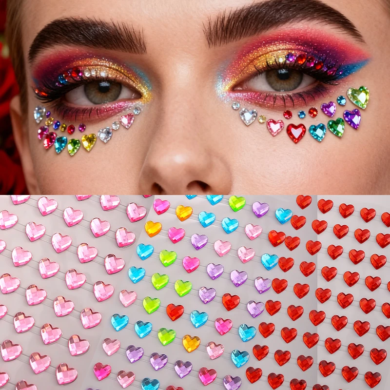 4PCS 5D Colorful Rhinestone Heart Diamond Stickers for Face Body Makeup DIY Music Festival Party Tattoo Stickers
