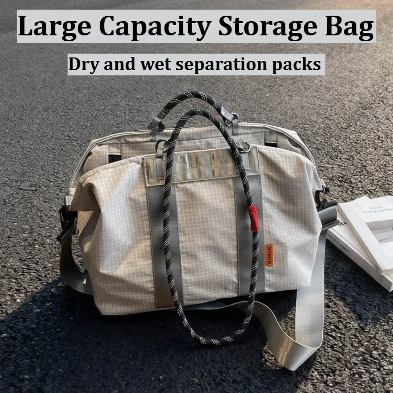 

Large Capacity Dry Wet Separation Tote Bag, Water-resistant Nylon Duffle Bag with Adjustable Strap for Hiking Camping Travel