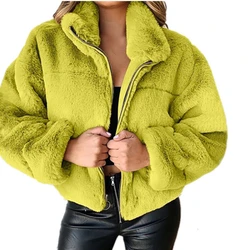 Autumn Winter Fashion Stand Collar Solid Long Sleeve Lamb Wool Jackets Women's Clothing Casual Zipper Pockets Korean Warm Tops