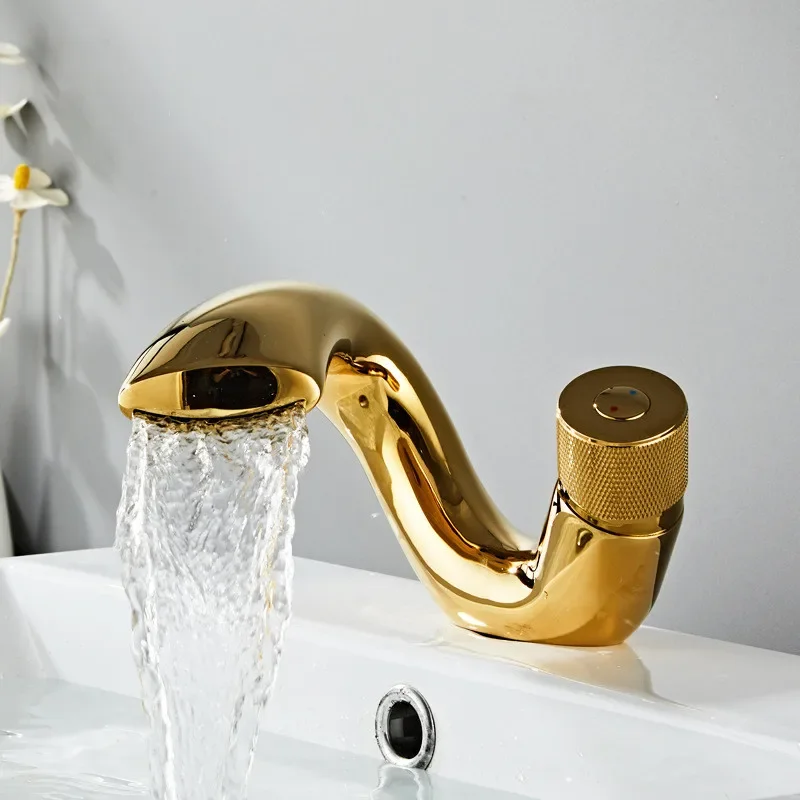 

Black Bathroom Faucet Modern Gold Basin Brass Washbasin Single Handle Hole Elegant Crane For