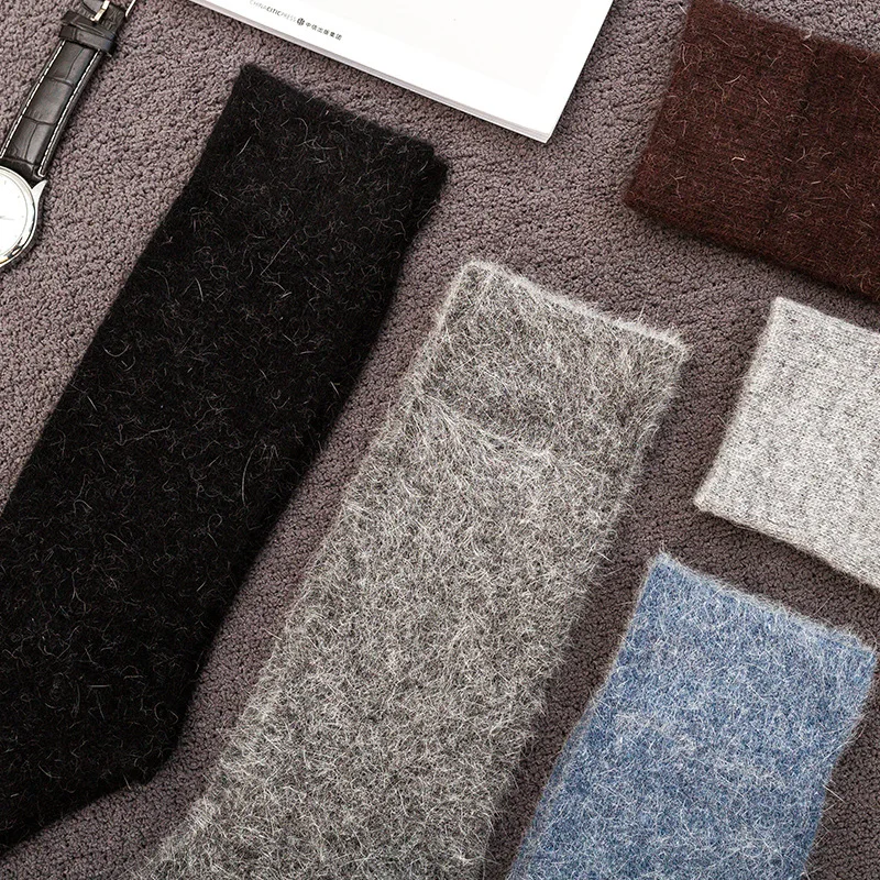 Winter Socks Men Solid Color Wool Socks Japanese Men's High Socks