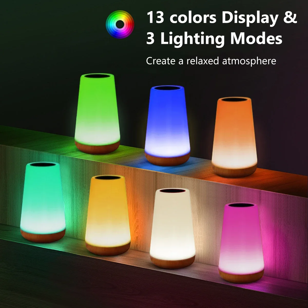 USB Touch Control LED Night Light 13 Colors Changing Dimmable Bedside Table Lamp with Remote for Bedroom Camping Reading Decor