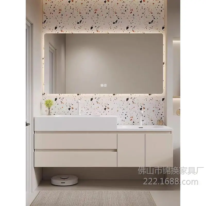 Bathroom Corian Integrated Basin Double Basin Solid Wood Bathroom Cabinet High And Low Child And Mother Hand Wash Basin Wash Tab