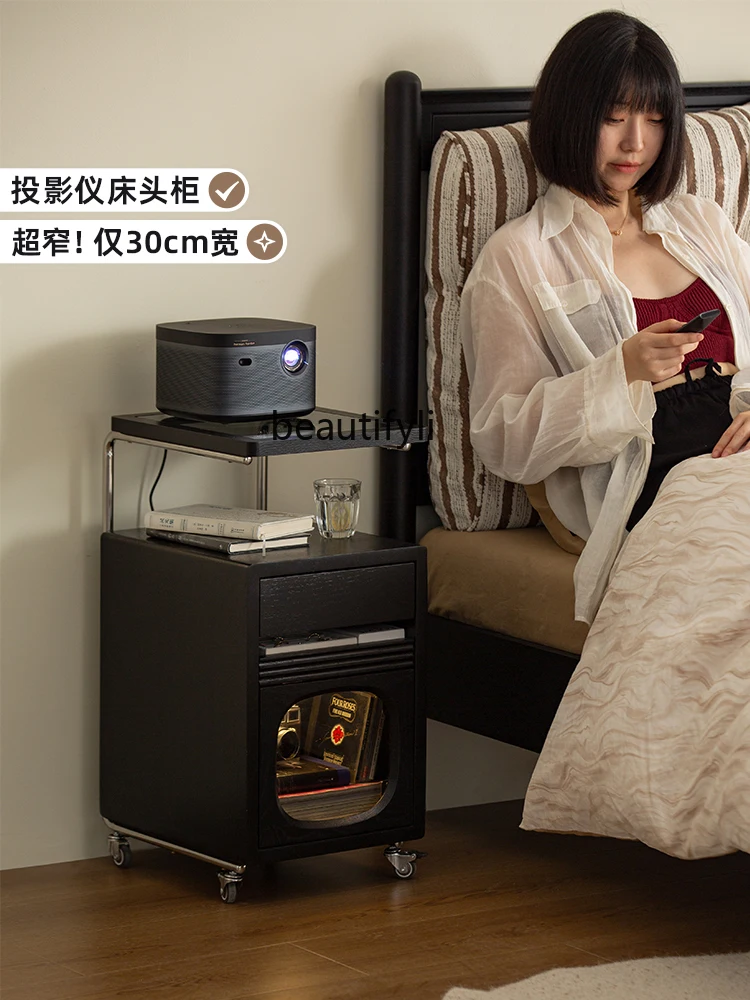 Extremely narrow modern simple bedside table household bedroom bracket sofa side cabinet solid wood living room coffee table