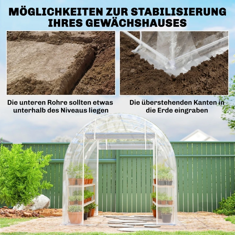 Begehbares Foliengewächshaus, verzinkter Stahlrahmen, UV-beständige PE-Abdeckung, transparent – Detail 6
