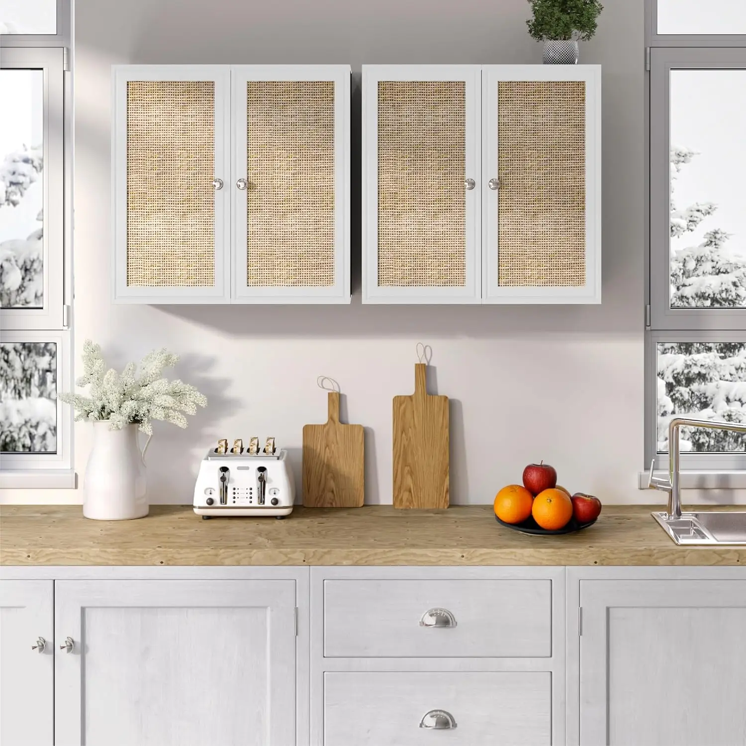 Wall Mounted Storage Cabinet Adjustable Shelves Laundry Bathroom Kitchen Organizer 24INCH 2PCS White, Customized