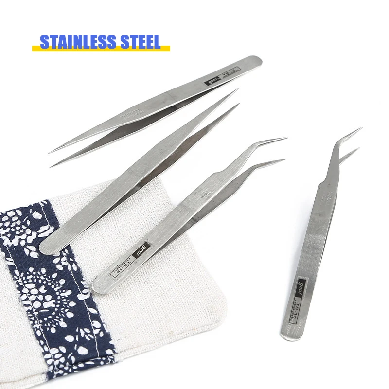 Aço inoxidável precisão pinças retas para crafting pinça angular sobrancelha pinças para eletrônica diy ferramentas de produção