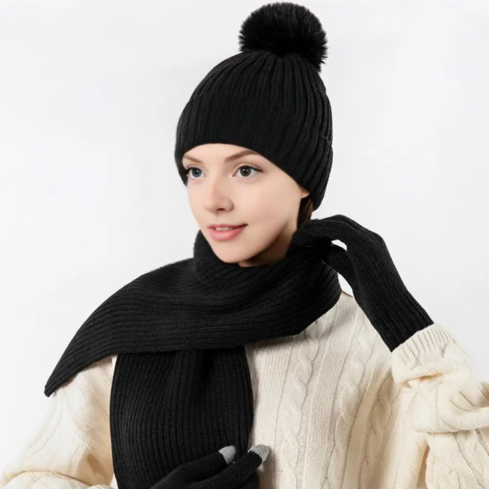 Soft Comfortable Scarf Gloves 3pcs Women Winter Hat Scarf Gloves Set Thickened Knitted Brimless Long Warm Scarf for Weather