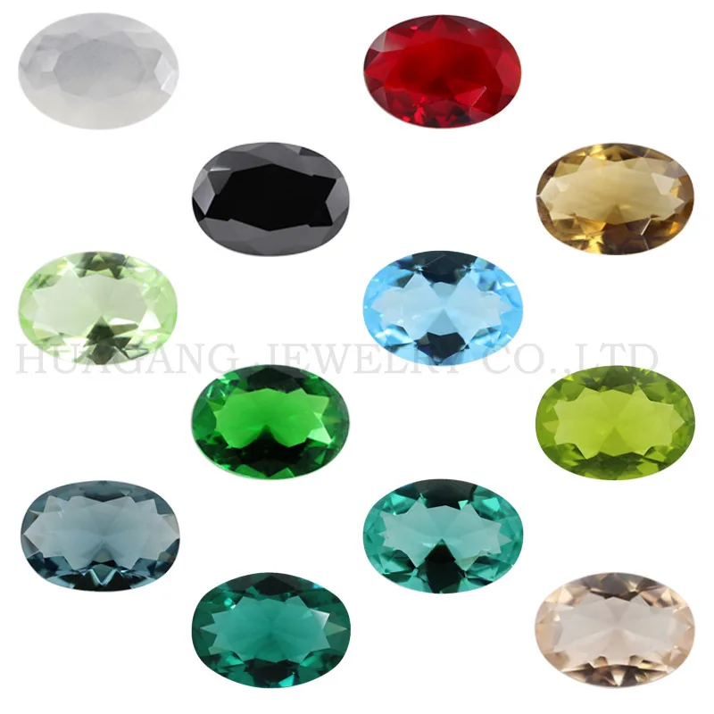 Glass beads 50pcs/lot 3*4~13*18mm Various Color Loose Stone Oval Shape Machine Cut Glass Synthetic GemStone For Jewelry