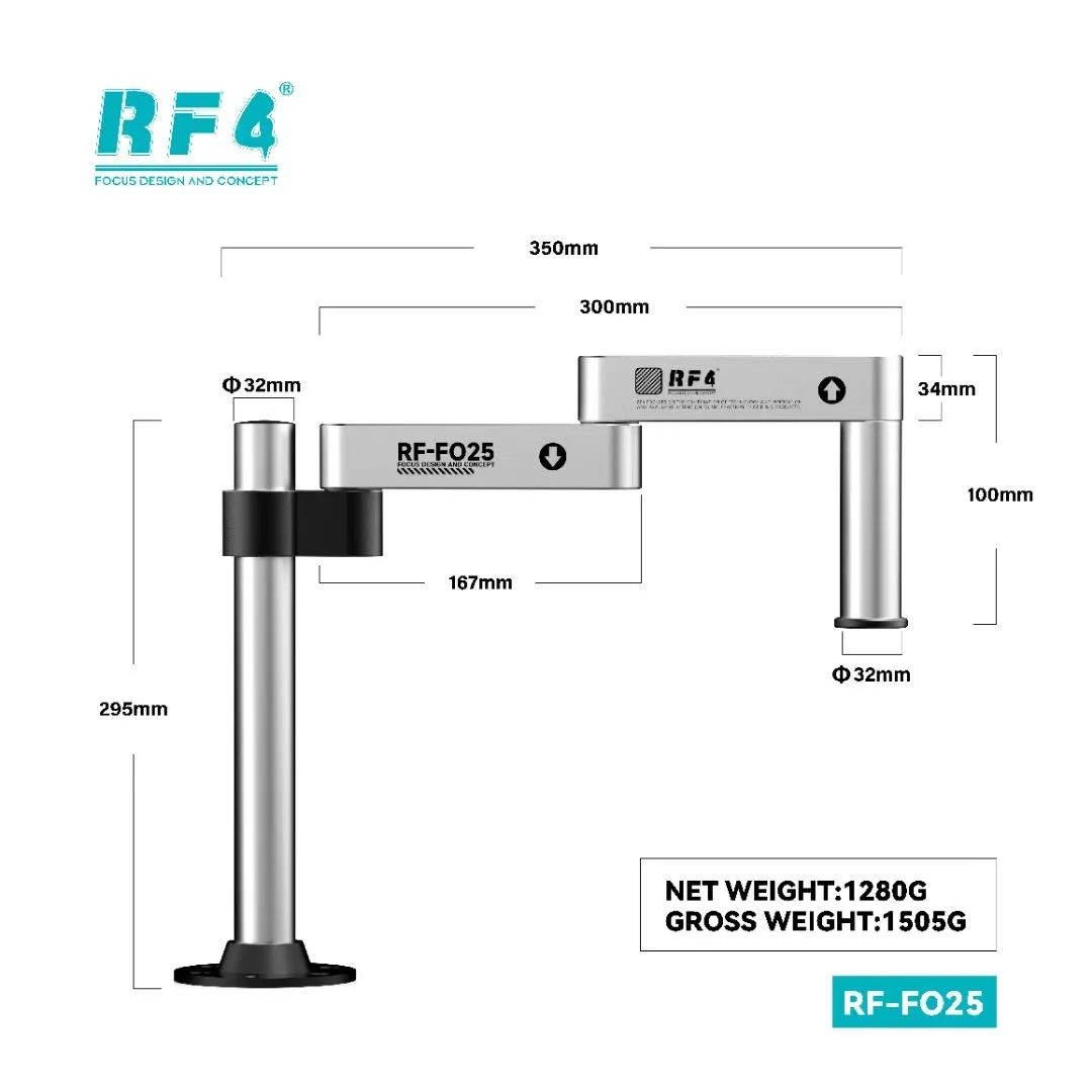 RF4 FO25 FO26Einstellbares Stereomikroskop 360° ° Rotation Universal Doppel Arm Mikroskop Halterung Dual Achsen Halter Hebe Werkzeuge – Detail 8