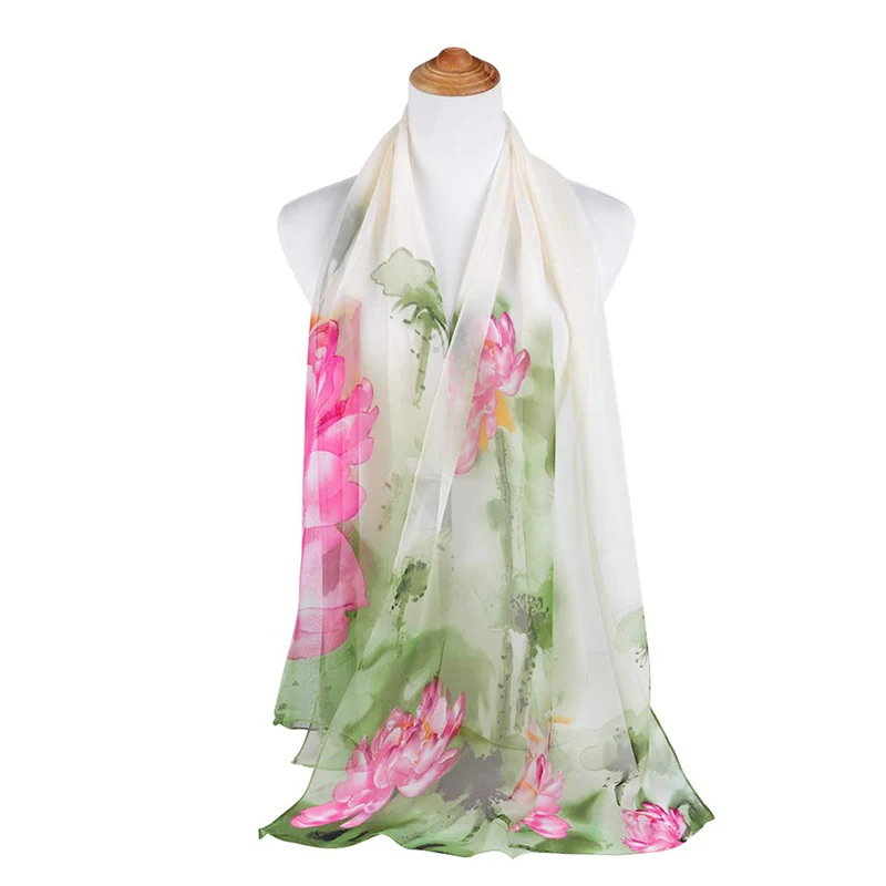 New Fashion Chiffon Floral Print Design Women Silk Scarf Shawl Elegant Headscarf Bandage Hijabs Muslim Wrap Scarves