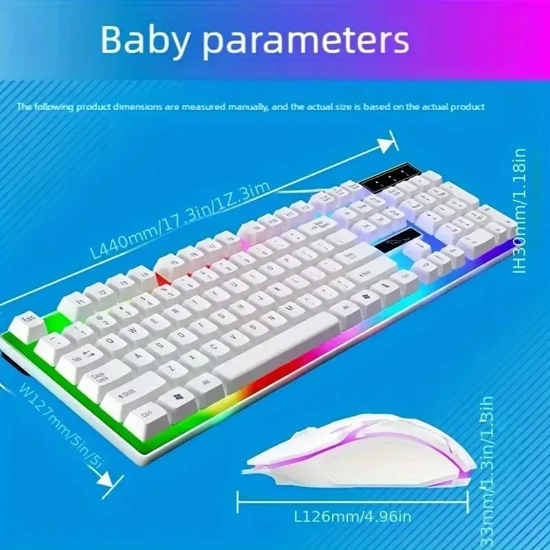 レインボーバックライト付き有線キーボードとマウス、LEDライト付き104キーキーボード、PC、PS4、One対応、人間工学に基づいたデザイン