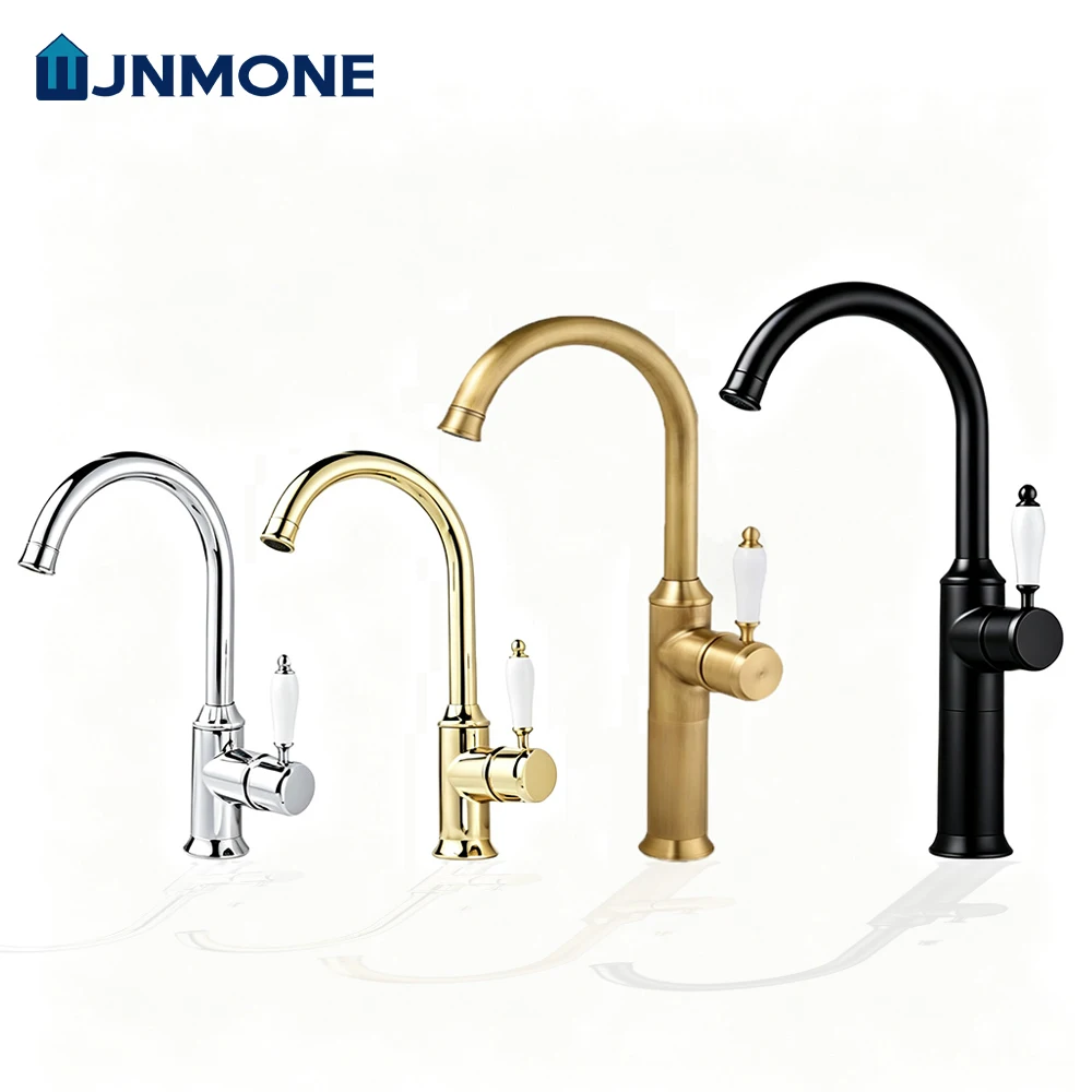 

Luxury Brass Bathroom Sink Faucet Tall Short Vintage Basin Faucet Single Lever Hot Cold Mixer Tap Deck Mounted Washbasin Faucets