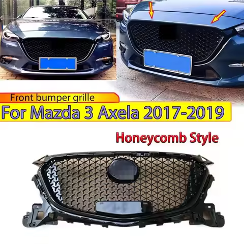 For Mazda 3 Axela 2017-2019 Honeycomb Style Front Bumper Grille Upper Racing Air Intake Grills Radiator Mesh Grid Body Kit Guard