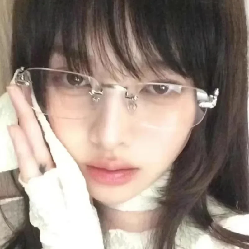 Square Rimless Anti-Blue Light Glasses Women Men Summer Silver Frame Optical Spectacle Eyeglasses Computer Reading Eyewear