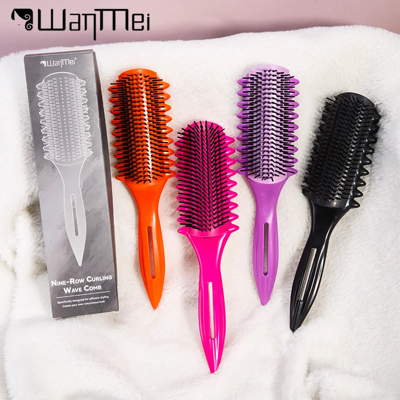 Detangling 9-Rows Hairbrush Scalp Massager Comb Salon Straight Curly Wet Hair Grooming DIY Hair Styling Tools Salon