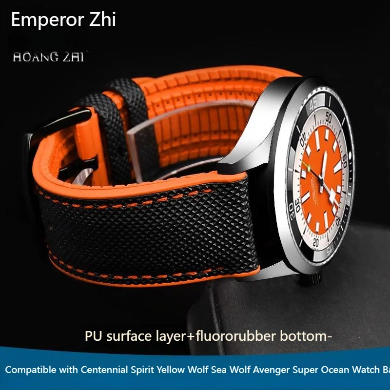 For BREITLING Yellow Wolf Sea Wolf Series Avengers Series Super Ocean Aviation Timing Men's Fluororubber Strap 22mm 20mm