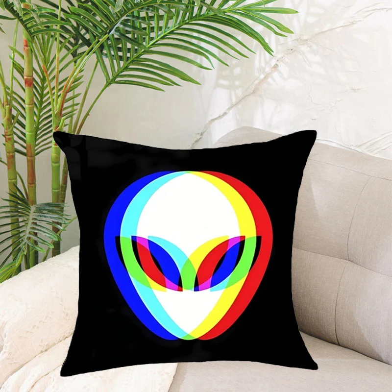 Halloween Cute Ghost Cushion Cover, Alien Trippy Vaporwave Techno Rave Design Home Decoration Living Room Short Plush Pillowcase