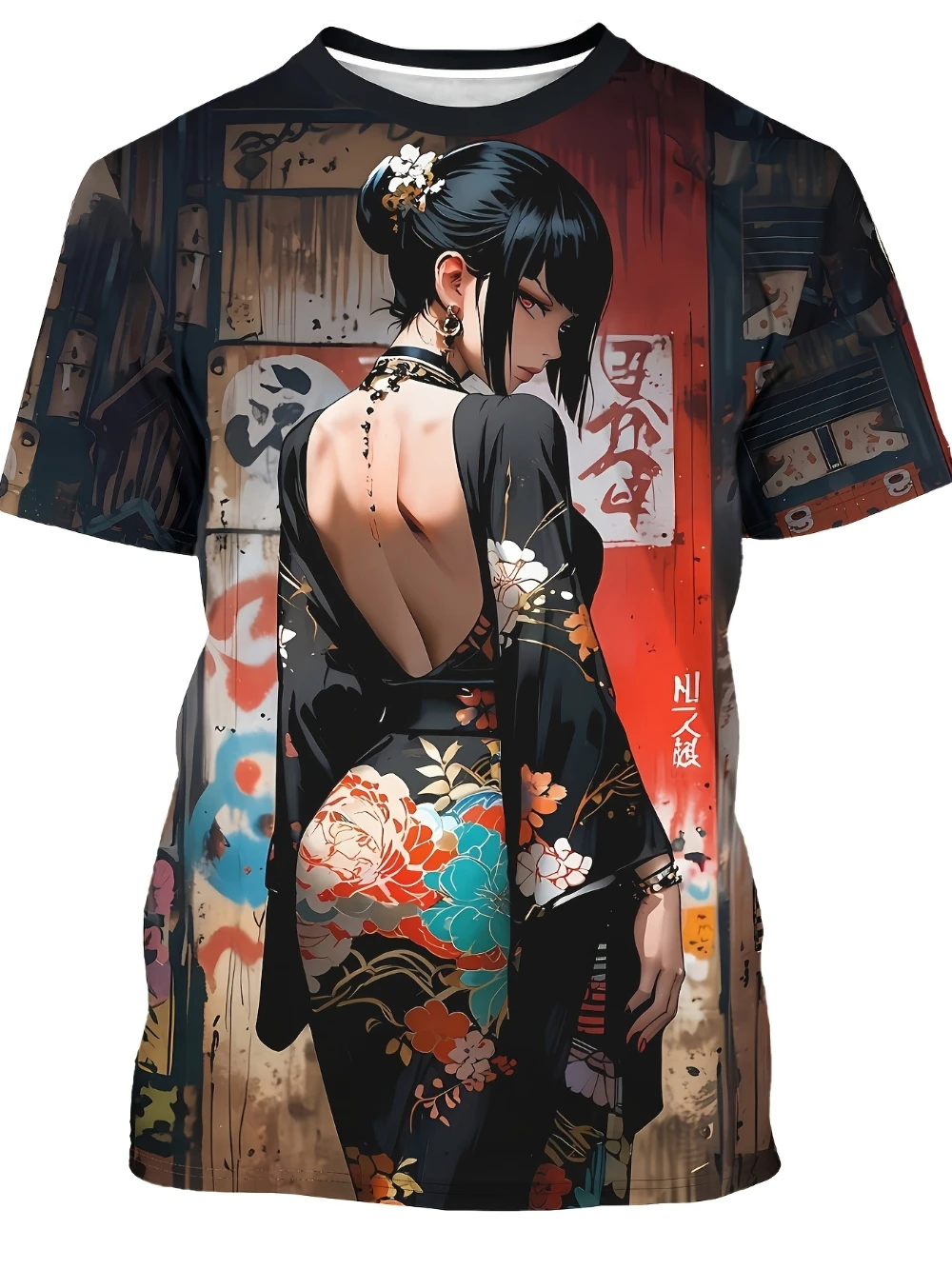 

Men's Sports And Leisure Breathable 3D Printing Japanese Style Geisha Pattern Short-sleeved Crew Neck T-shirt Men's Clothing