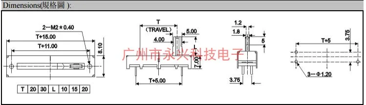 3PCS Straight Sliding push-pull Potentiometer W50K Mixer Pusher 35mm 3.5cm With Midpoint 10MM Handle