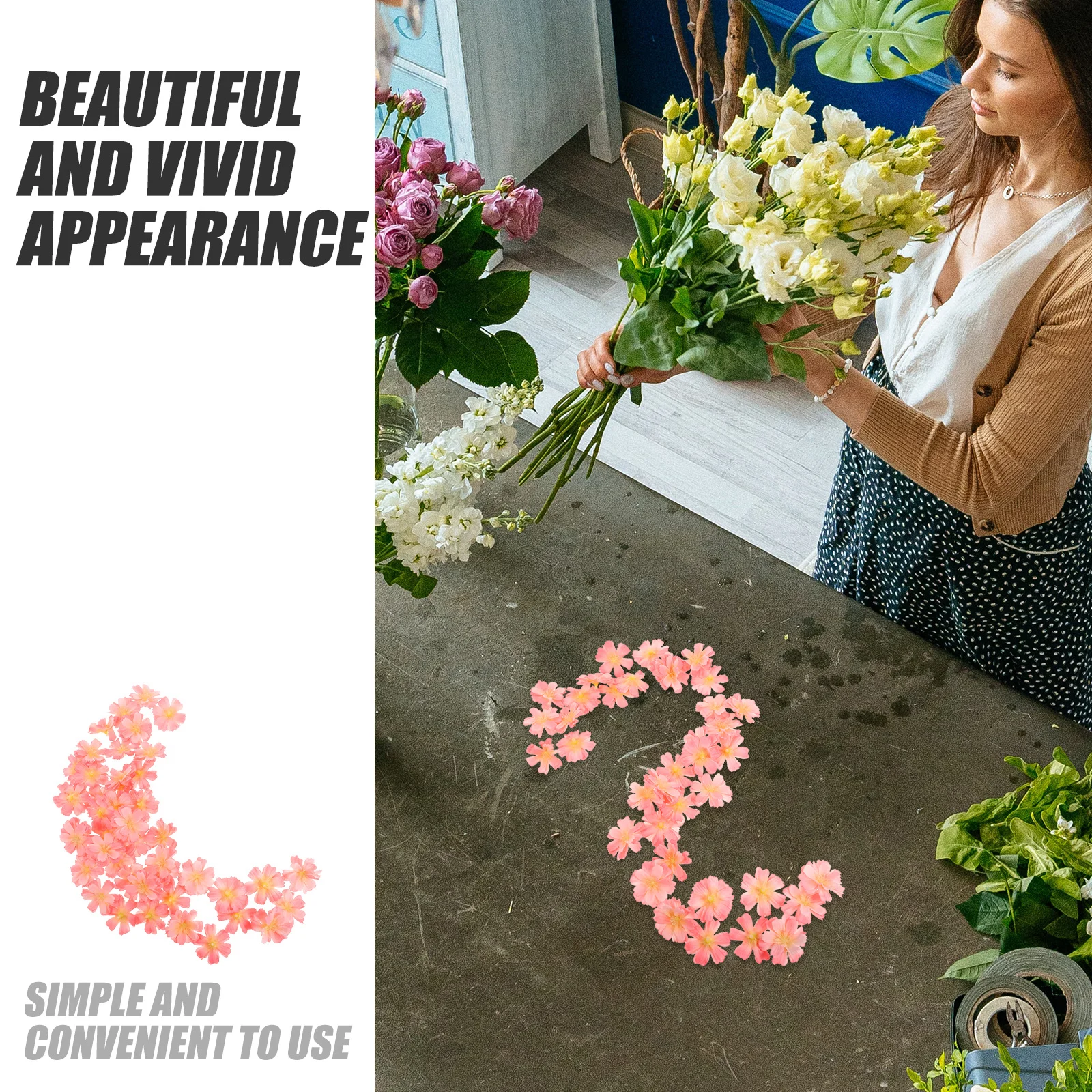 

100Pcs Exquisite Craft Fake Flower Head Romantic Decor for Wedding Valentine Gift Photo Prop Home Decoration Flower Heads