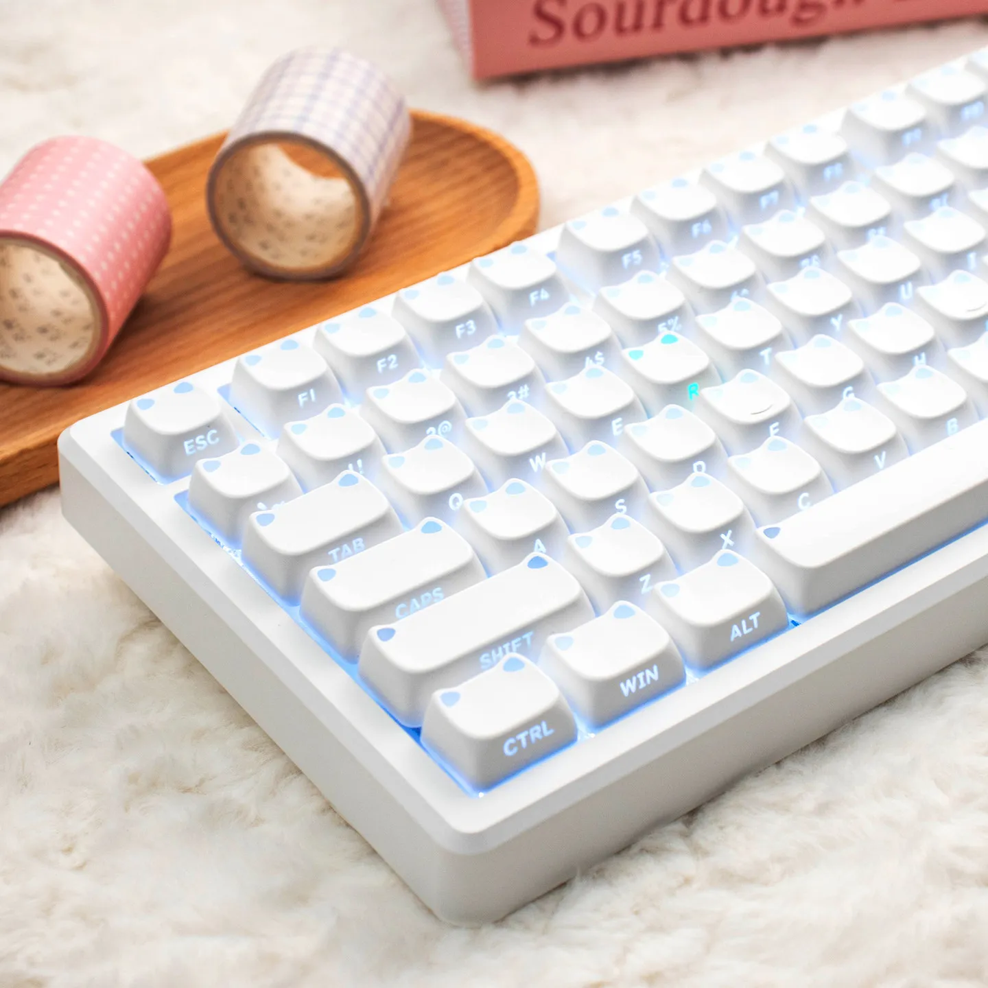 113 Keys MAO Keycaps Cat White Side Print Back Light Shine PBT Dye Sublimation for Mechanical Keyboard AULA F75 Game PC Anne Pro