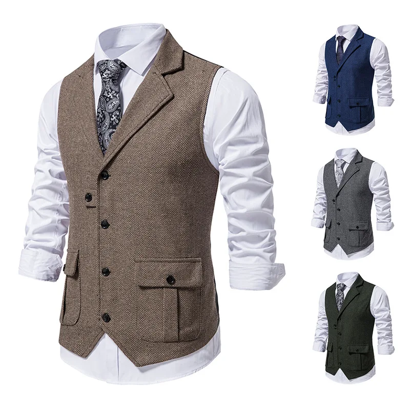 

Men's Brown Suit Vest Single breasted Sleeveless Formal Business Dress Waistcoat Jacket Slim Fit Casual