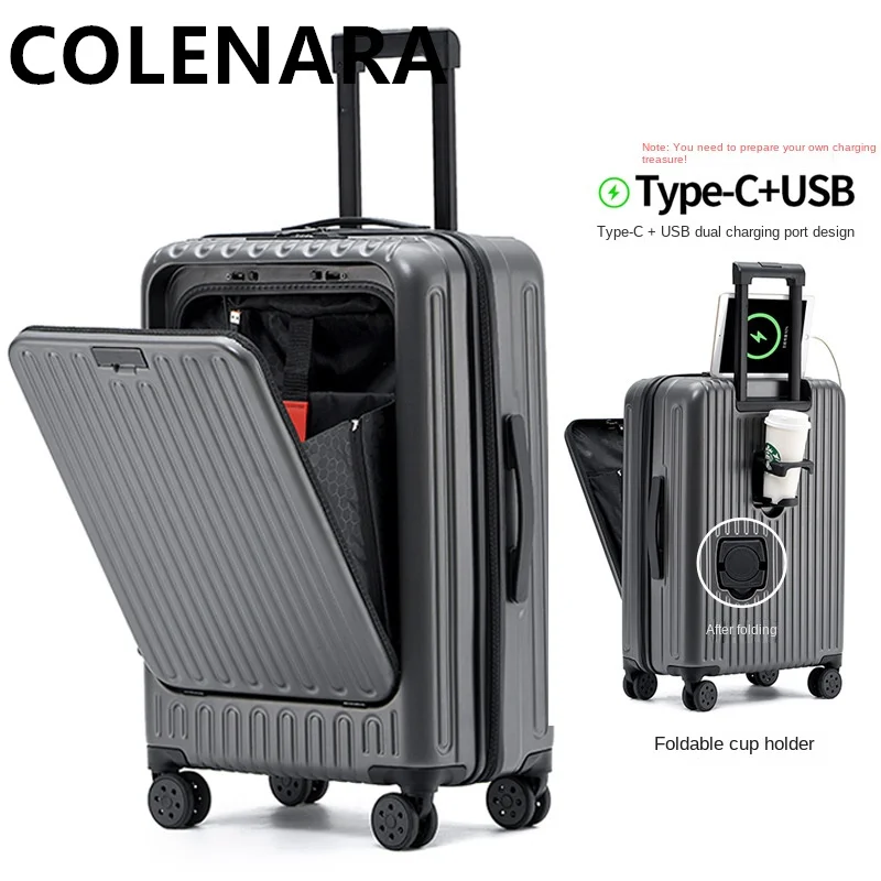 COLENARA-Valise à Roulettes avec Ouverture Frontale pour Ordinateur Portable, Sac de Voyage, Embarquement PC, Chargement USB, Bagage de Cabine Universel, 20 ", 24", 26 ", Nouveau