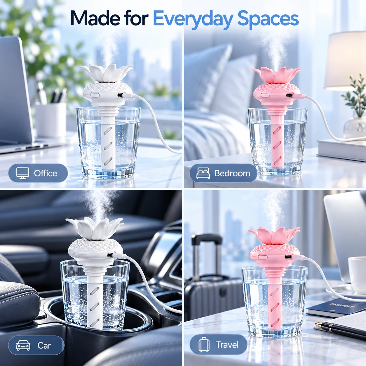 For Home Office TravelQuiet USB Air Humidifier Aromatherapy Diffuser Portable Spray Cool Mist Purifier without Water Container