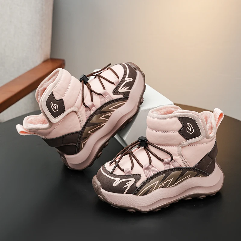 Children Sports Boots Suede Warm Pull Rope Kids Short Boots Soft Sole 2025 Winter New Boys Snow Boots Waterproof Non-slip Trend