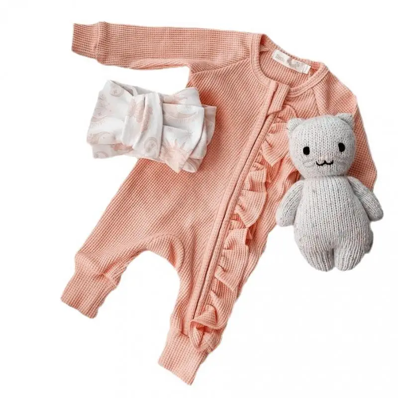 2024 Long Sleeves Knitted Jumpsuit For Infants Girl Comfortable Adorable Autumn Winter Newborn Bodysuit Solid Waffle Romper