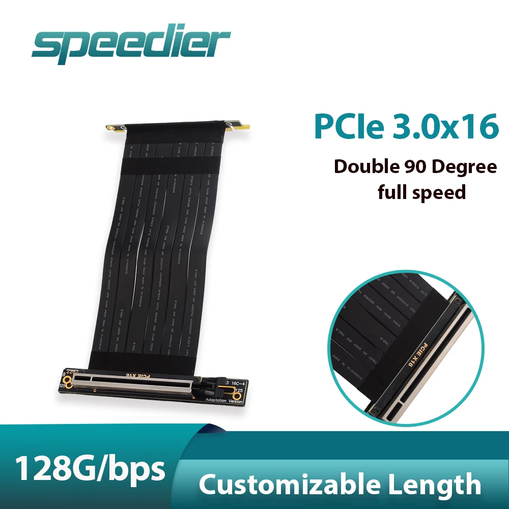 

PCIe 3.0 X16 X16 Double 90 Degree Right Angle Extension Cable 16x Riser Ribbon Extender for Graphics Vertical Customization