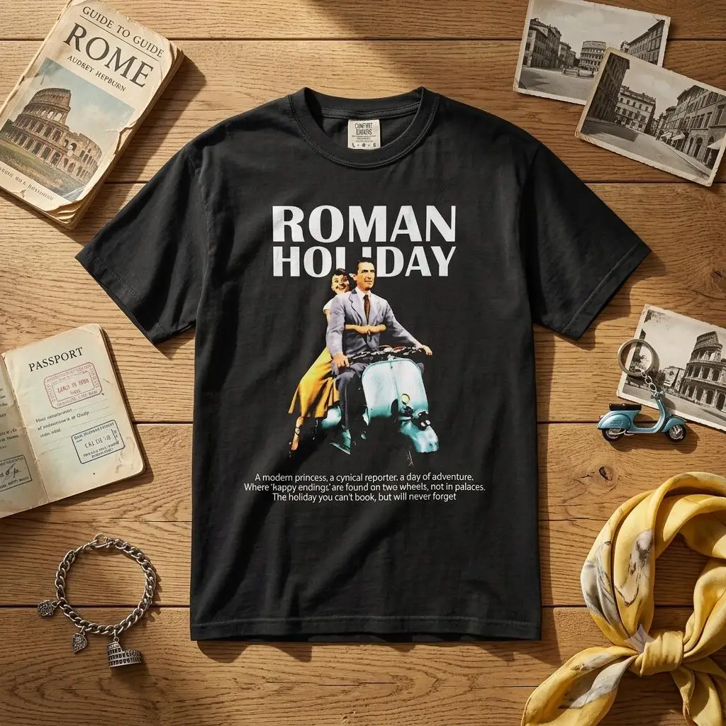 Roman Holiday Vintage Shirt, Retro Audrey Hepburn Classic Movie Tee Summer Unisex Loose and Breathable Cotton T-shirt Top
