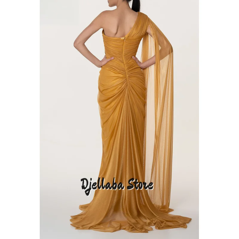 Vestido de noche brillante de seda naranja, vestido para ocasiones formales de sirena con un hombro, vestidos de graduación de Arabia con abertura lateral personalizados