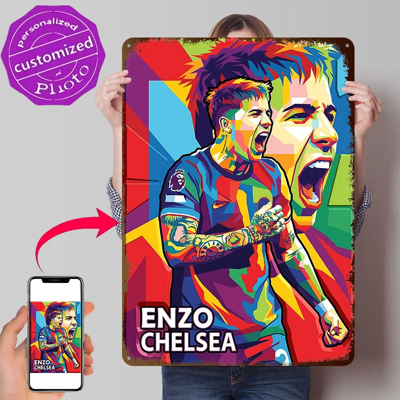 Enzo Fernandez Chelsea Colorful Pop Art 3D Texture Printed Poster Custom Vintage Metal Tin Plate Sign for Wall Art House Decor