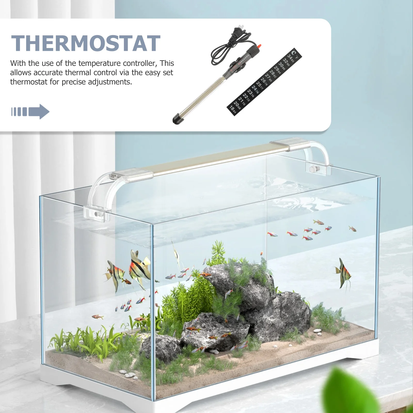 

2pc 300W Submersible Aquarium Heater Thermometer Set For Freshwater Saltwater Fish Tank Temperature Control Automatic Shut-Off