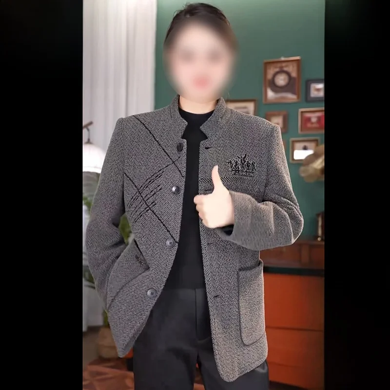 

Thiened Fce Lined Woolen Men's Coat Dad Coat Busin Casual Sle Long Sve Stand Collar Single Button Closure Winter...