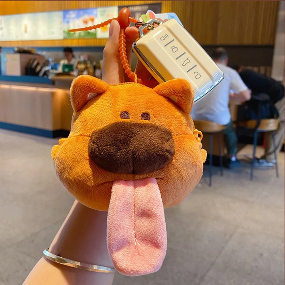 Zipper Puppy Coin Purse Wallet Animal Magnetic Tongue Puppy Plush Purse Bag Storage Bag Funny Licking Dog Earphone Case Travel